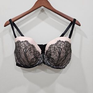 Victorias Secret Dream Angels Lined Demi Bra 38DD Black Lacey Rhinestones Sexy